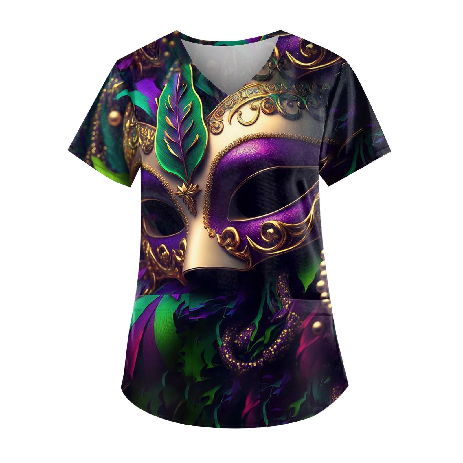 

Women s Carnival Themed Outfit Party Mask Pattern Caregiver Top XXXXXL