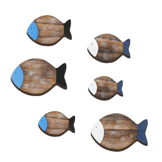 6 Pcs Wooden Fish Wall Decor Nautical Coastal Wood Wall Art Rustic Beach Ocean Fish Lake House Hanging Ornament for Bathroom Bedroom