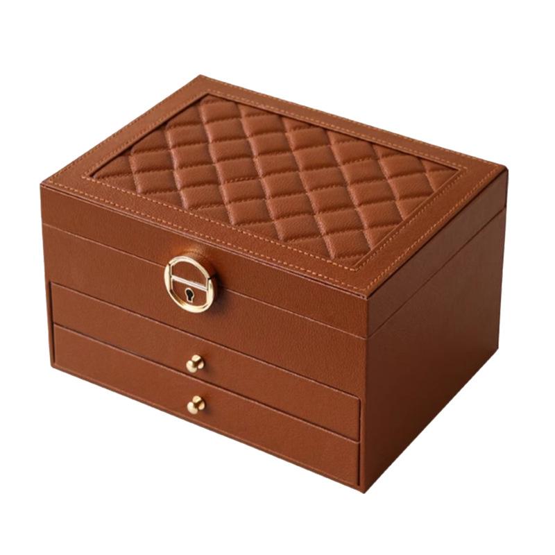 

Large Retro Argyle Jewelry Storage Box with Lock - Holds Rings, Necklaces, Earrings, and Beads
