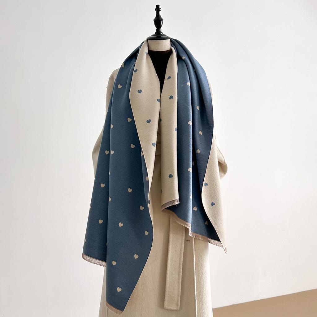 Luxury Winter Scarf Women Faux Cashmere Warm Heart Pattern Pashmina Brand Foulard Female Shawls Wraps Thick Soft Bufanda Stole
