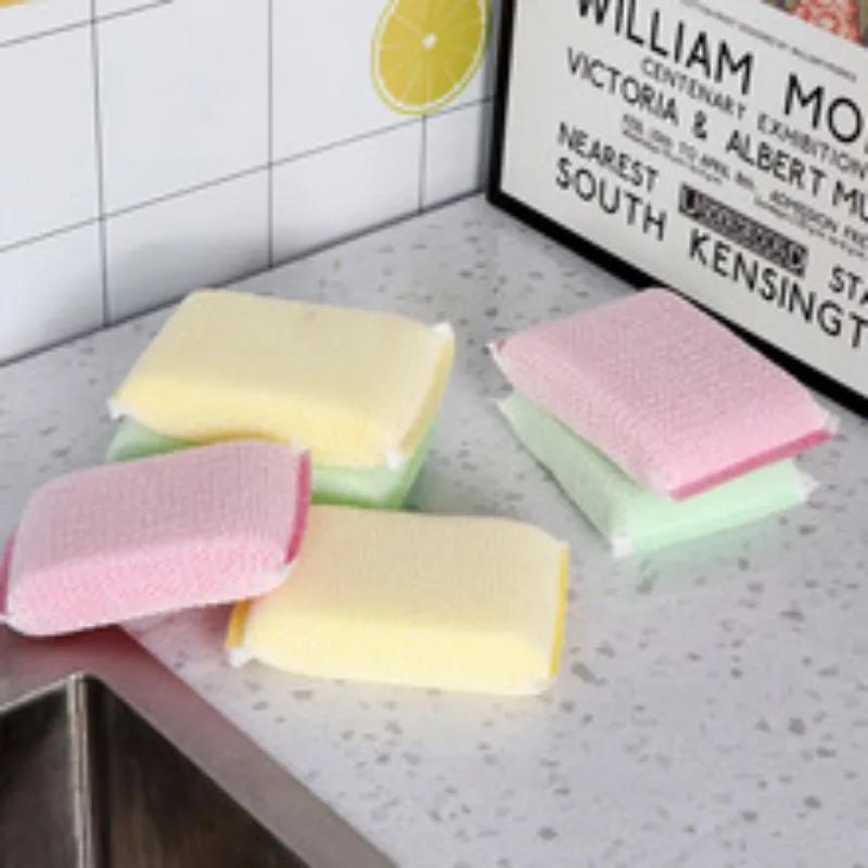3pcs/6pcs Dishwashing Sponge Brush High Density Sponge Blocks Kitchen Supplies Brushing Bowl Cloth Washing Pot Sponge Durable