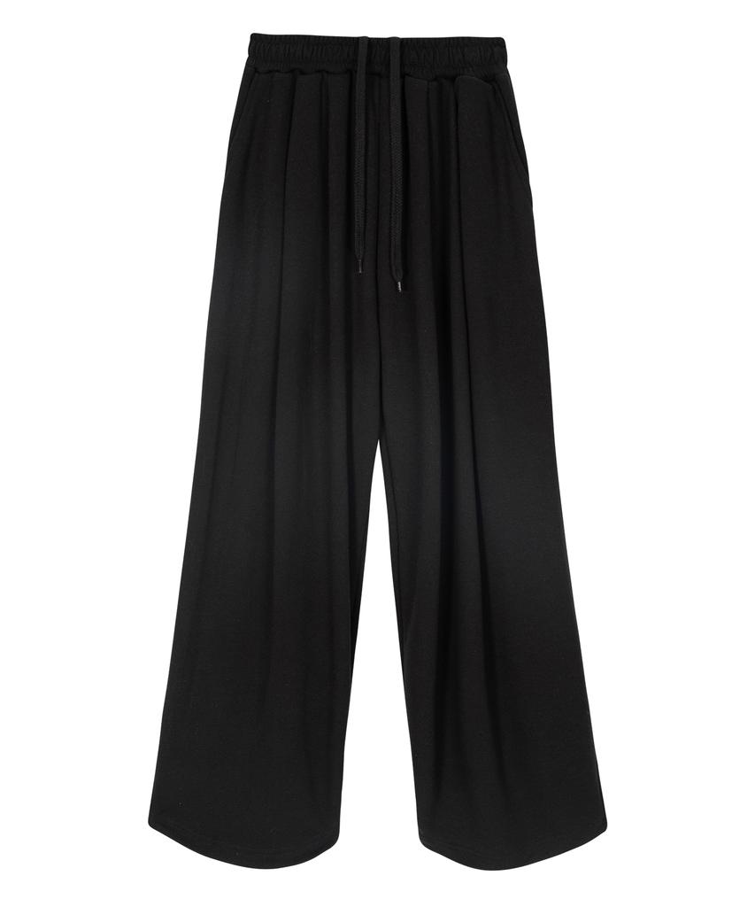 LXT Double-Pleat Hidden String Wide Sweatpants [Black]