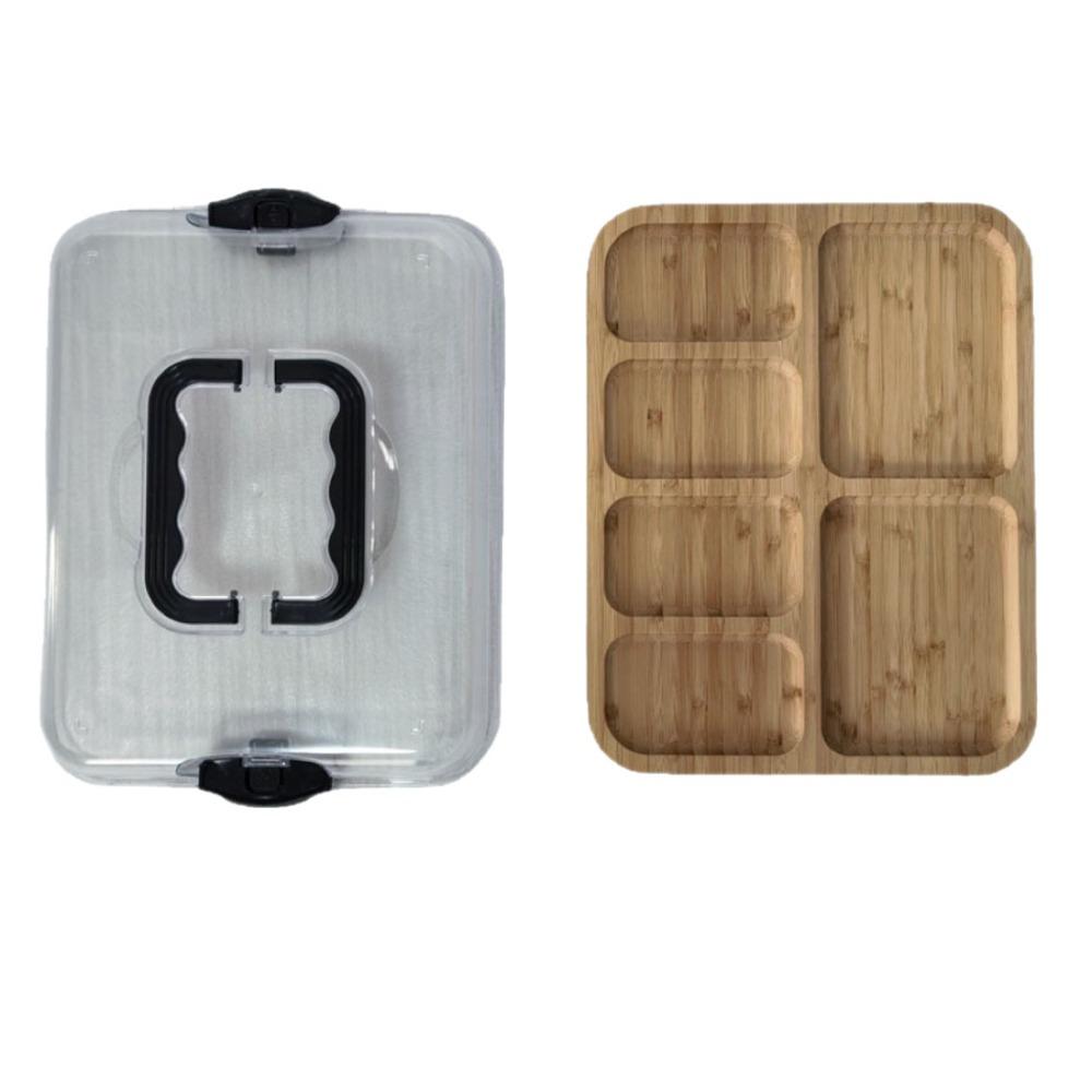 Transparent Bamboo Cheese Board Divided Grid Wooden Cheese Board Durable Serving Platter  Camping
