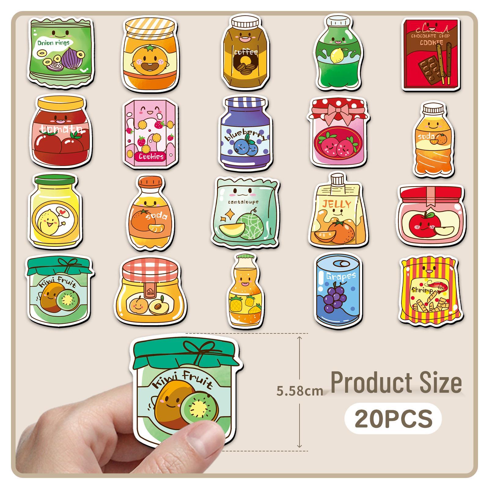 20pcs Cute Cartoon Food Refrigerator Magnets - Hand-Drawn, Waterproof, Creative Stickers