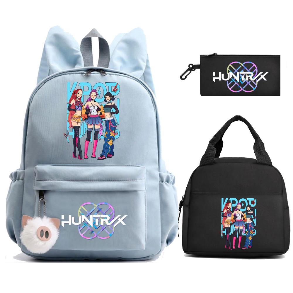 3Pcs/set Anime Kpop Demon Hunters Printed Backpack with Lunch Bag Pengcil Case for Teenager Girl Boy Back To School Bookbag Large Capacity Travel Bag