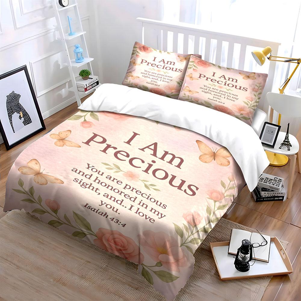 Inspirational Floral Scripture Set  Kid'S And Adults' Bedroom Decor, Exquisite Three-Piece Bedding Set Gift