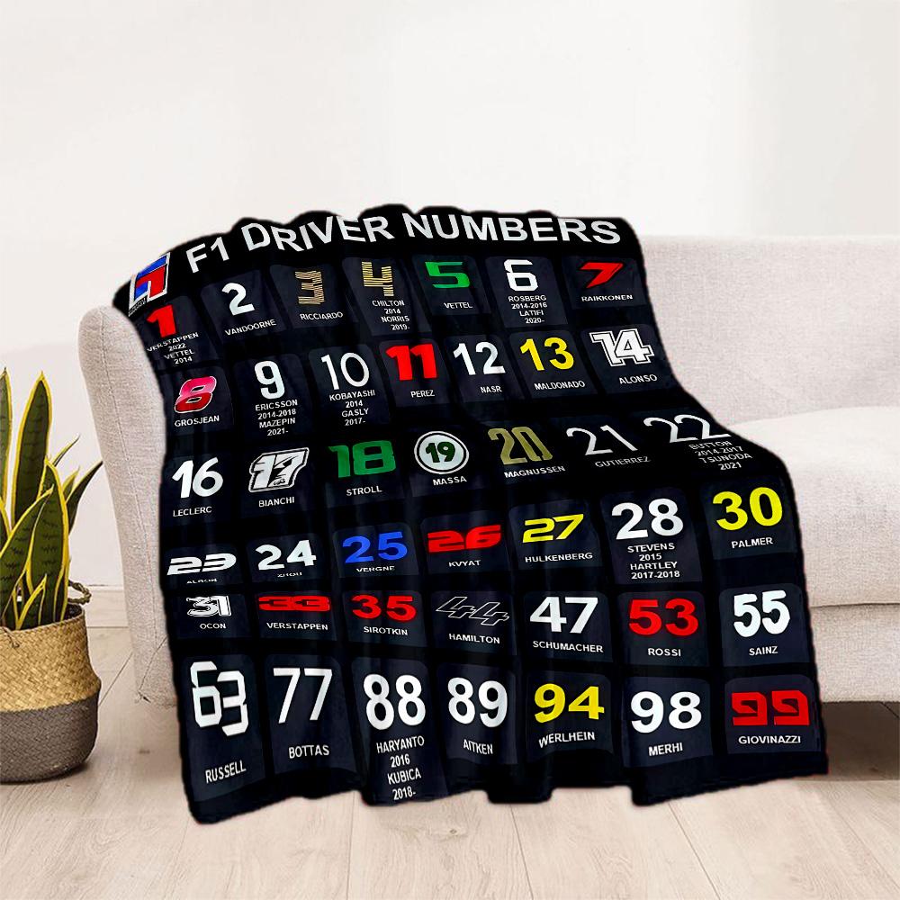 F1 Driver Number Chart Blanket Durable Comfort Great for Bedding Office Office Chair for All Seasons Warmthful Decor
