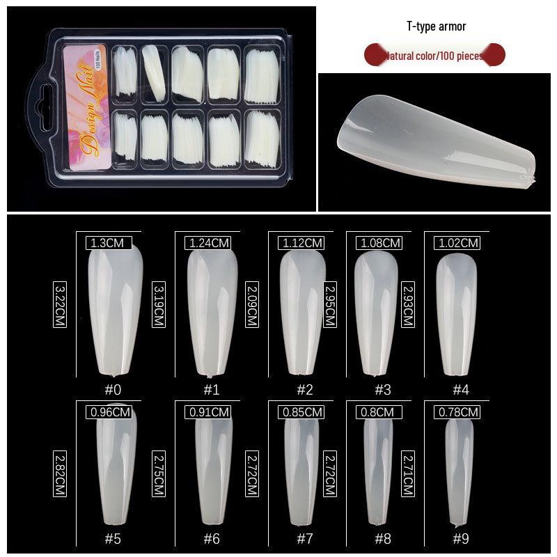 100-Piece Blister Box: Trapezoidal, Transparent Fake Nails - Full & Half Stick, Water Drop Designs