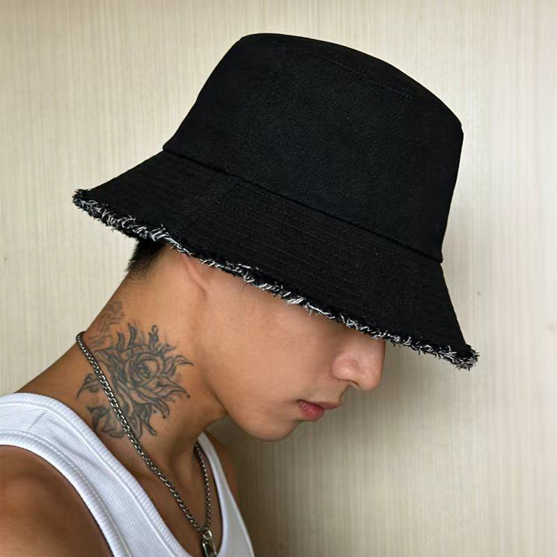 Korean Retro Washed Denim Bucket Hat Adult Sun Protection Large Head Circumference