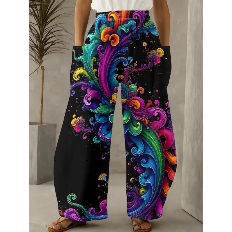 Women's Standard Size Fashion Trendy 3D printing oom Print Wide-Leg Pants,Comfortable and Suitable for All Seasons