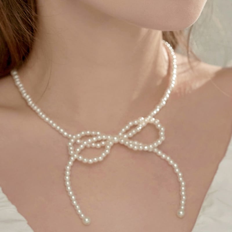 BESTY Ballon Pearl Ribbon Necklace