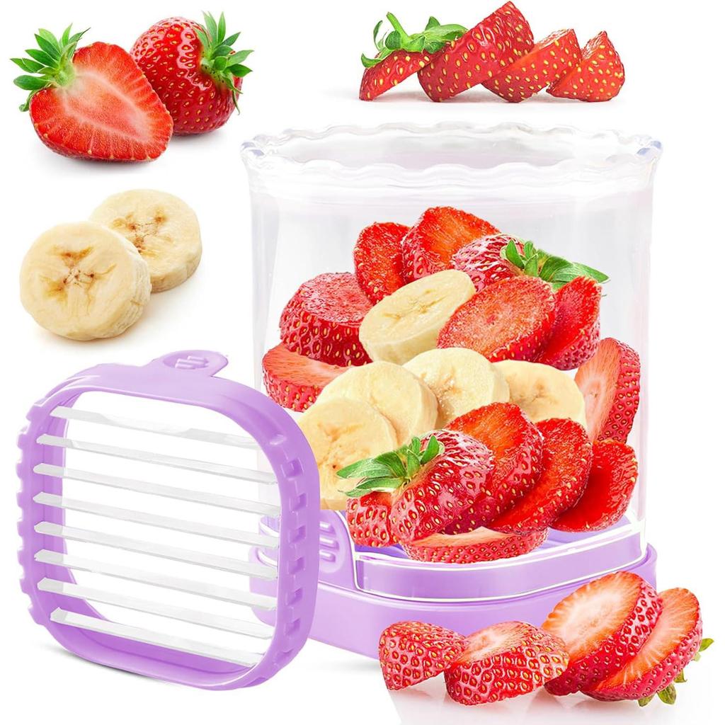 Coppa Taglia Frutta per Fragole, Banane, Uova Sode - Taglierino Staccabile con Piatto a Pressione - Lama in Acciaio Inossidabile 304 - Taglio Rapido e Sicuro