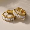 Qiong Yao European Style Rhinestone Hoop Ear Cuff, 18K Gold-Plated, Luxury Stainless Steel Earrings, Fade-Resistant.