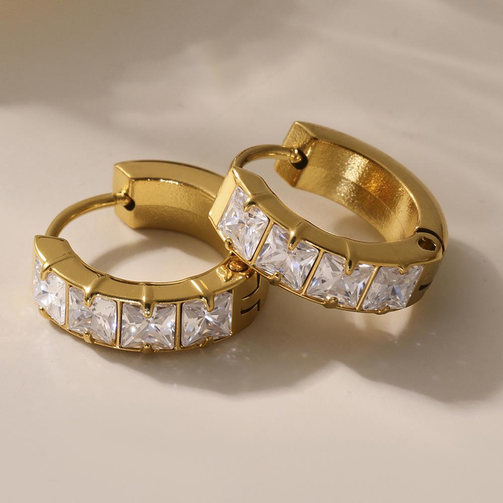 Qiong Yao European Style Rhinestone Hoop Ear Cuff, 18K Gold-Plated, Luxury Stainless Steel Earrings, Fade-Resistant.