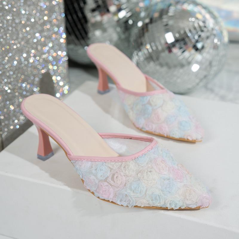 Fashion New Style Popular Summer Concise Pointed Toe Women Slippers Fashion Thin Low Heels Party Pumps Mules Slide Shoes Zapatos Mujer