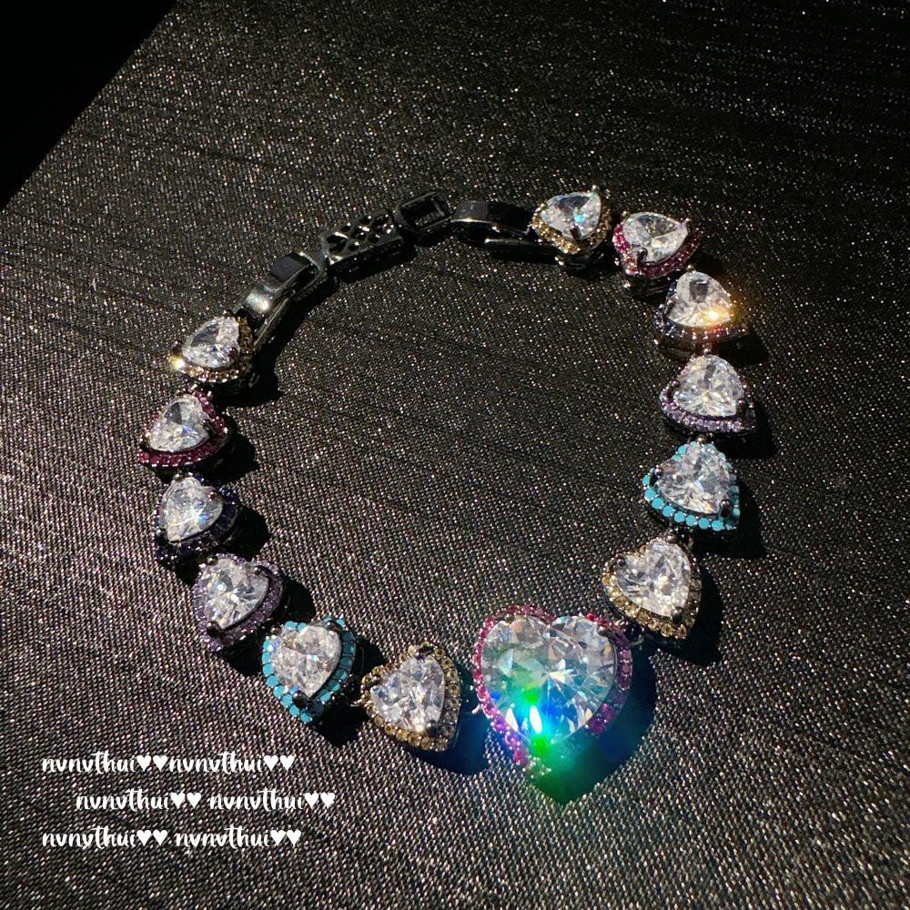 Italian Court Rainbow Love Gem Necklace Vintage Plated 18K Gold Piano Black Big Love Zircon Bracelet
