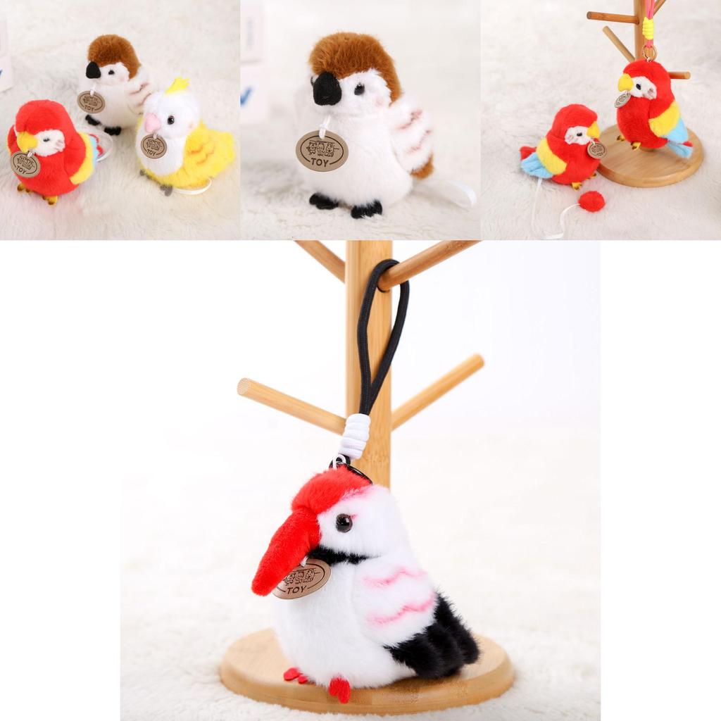 Red Crowned Crane Plush Parrot Keychain With Pp Cotton Filling For Girls And Collectors