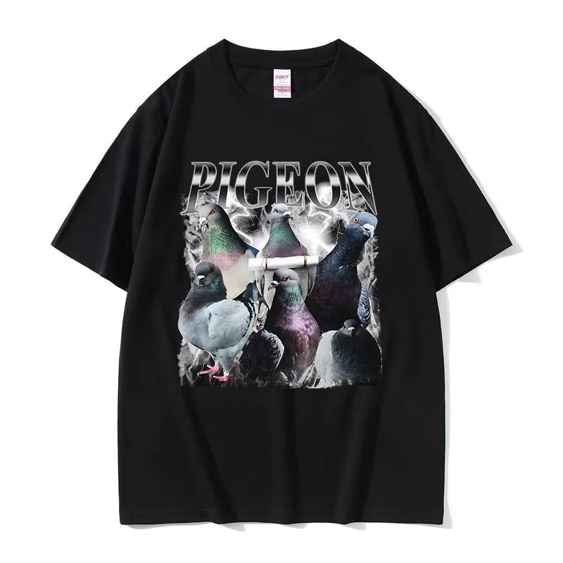 Taube Lustige Grafik T-Shirts Unisex Damen Ästhetisches Vintage Kurzarm-T-Shirt Lässig 100% Baumwolle Übergroßes T-Shirt Streetwear