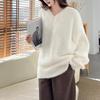 Womens V-neck Faux Mink Fur Sweater Soft Loose Knit Top Casual Warm Daily Wear