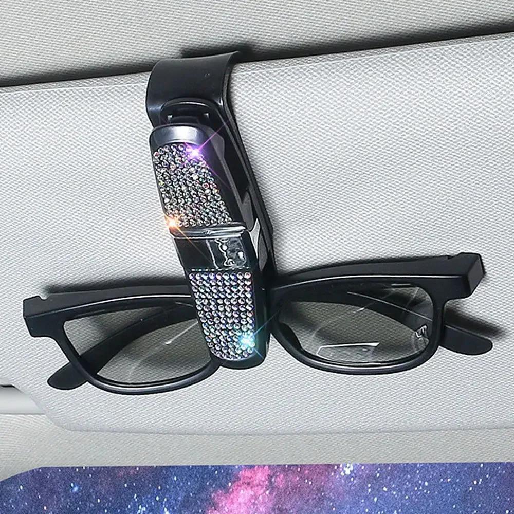 New Rhinestone Crystal Auto Sun Visor Glasses Fastener Clip Sunglasses Ticket Card Multi-Function Holder Car Interior Accessory