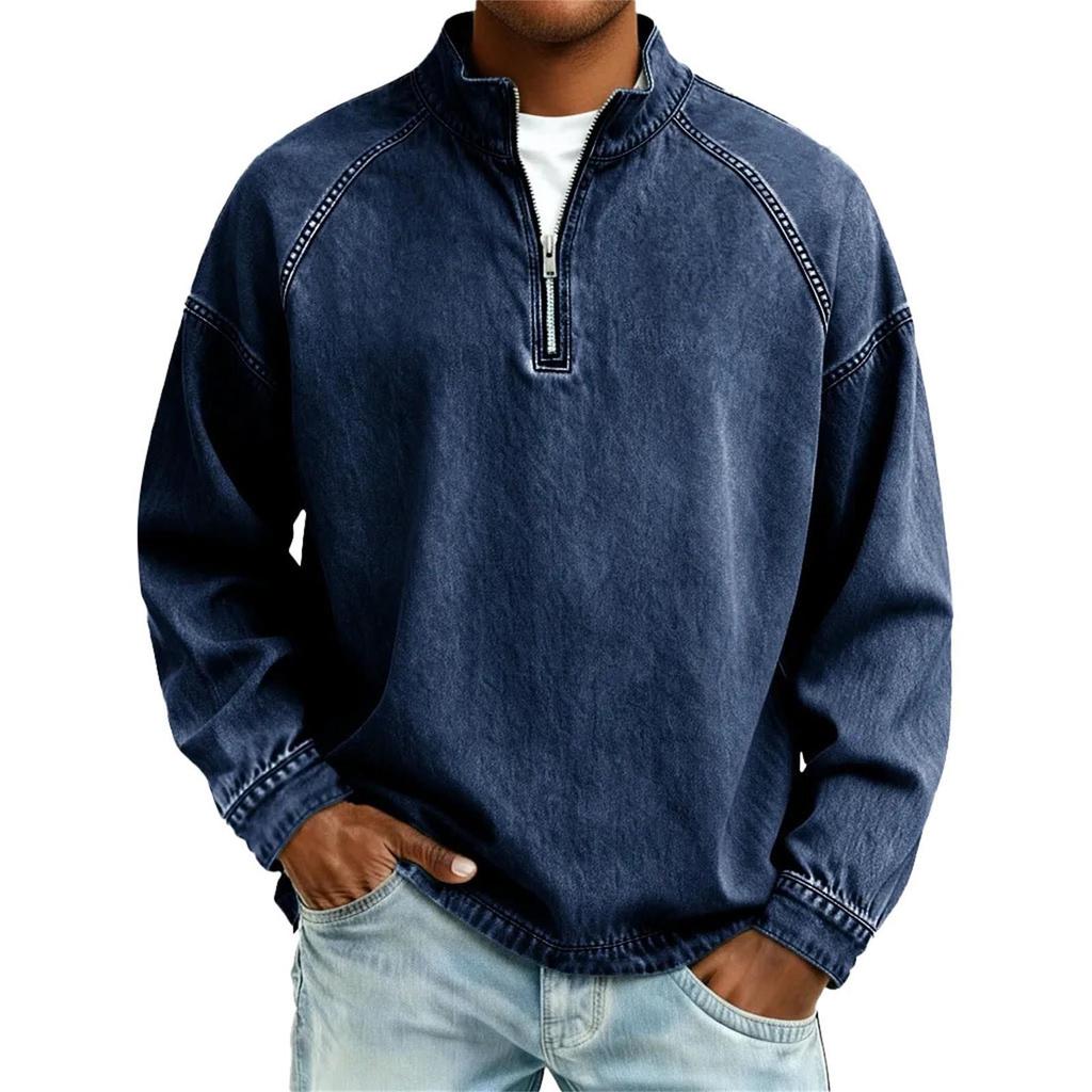 2026 European Spring/Autumn Men's Washed Raglan Sleeve Zip-Up Hoodie