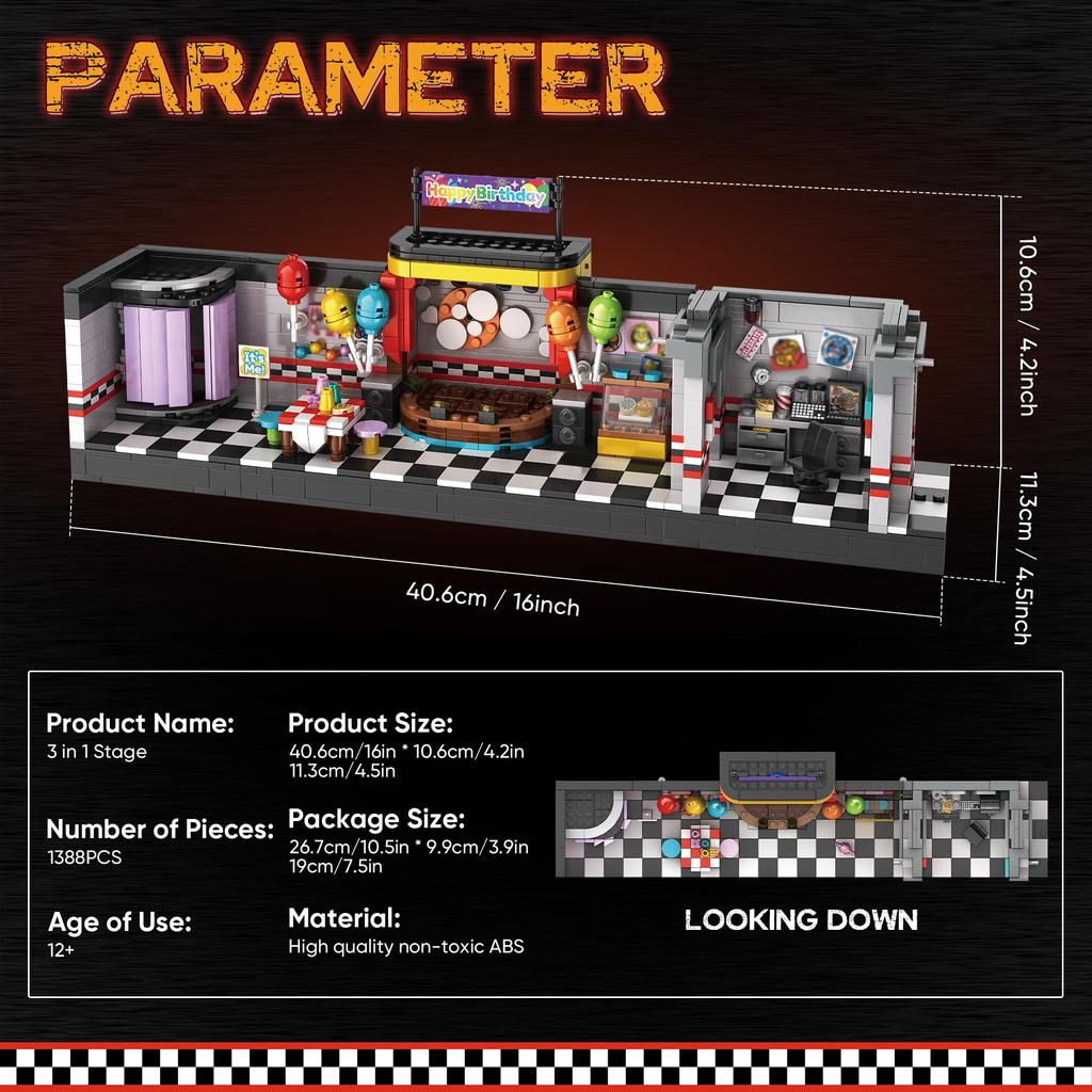 1388 stücke Klassische Horror Spiel Bühne Gebäude Fünf Nächte Sicherheit Verletzung Bühne Bausteine Spielzeug Für Spiele Fans Hause Dekoration