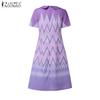 ZANZEA Vestido Casual de Verano para Mujer con Cuello de Muñeca y Manga Corta Estampado