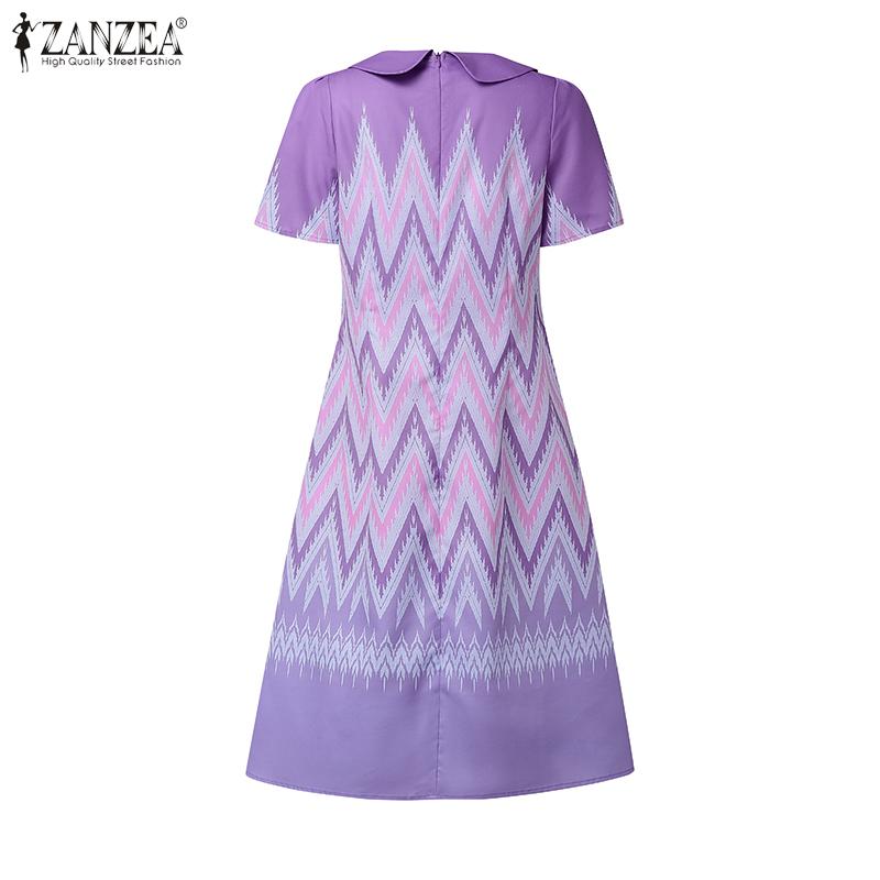 ZANZEA Vestido Casual de Verano para Mujer con Cuello de Muñeca y Manga Corta Estampado