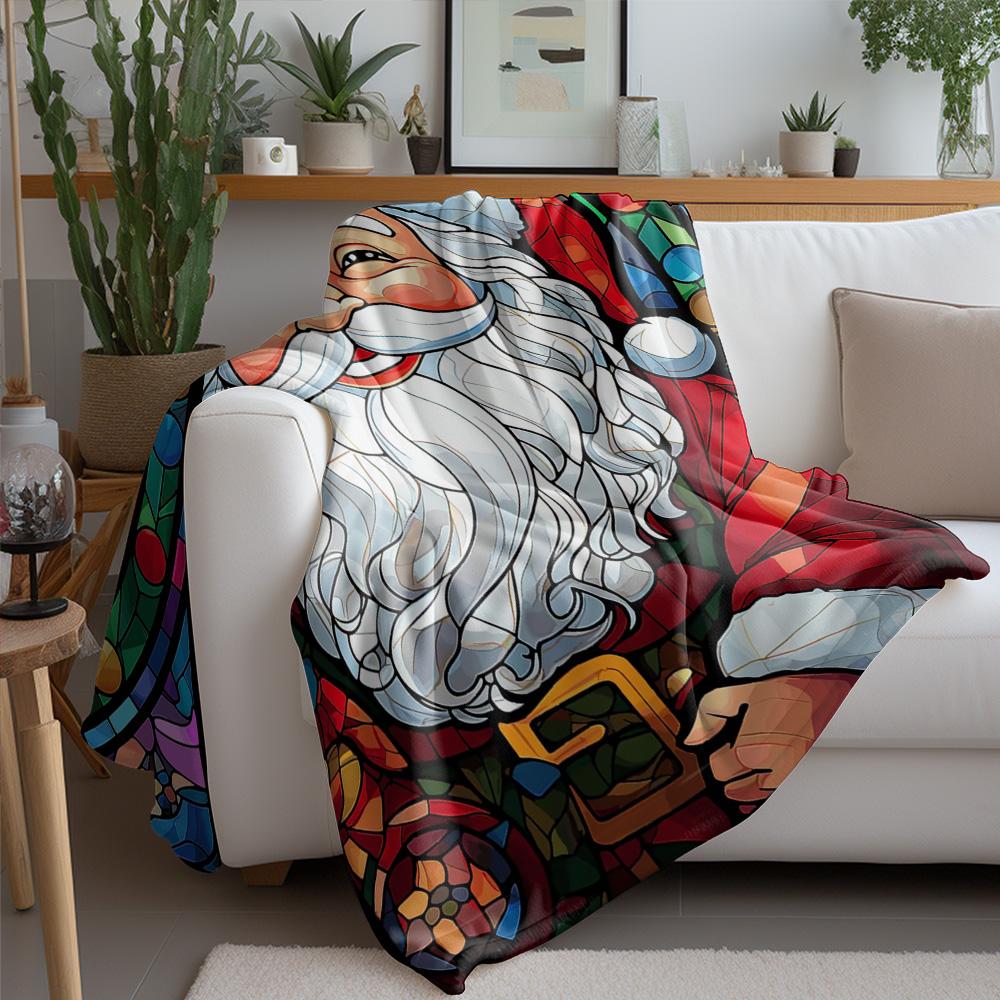 Tuniu Santa Claus Mosaic Print Blanket Sofa Bed Throw for Living Room Bedroom Decorative Warm Fleece Blanket