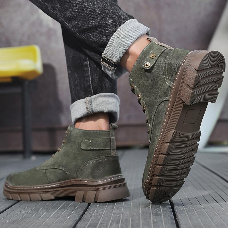 Leather retro trend high-top Martin boots fashion British style men's outdoor platform shoes solid color wear-resistant tooling boots