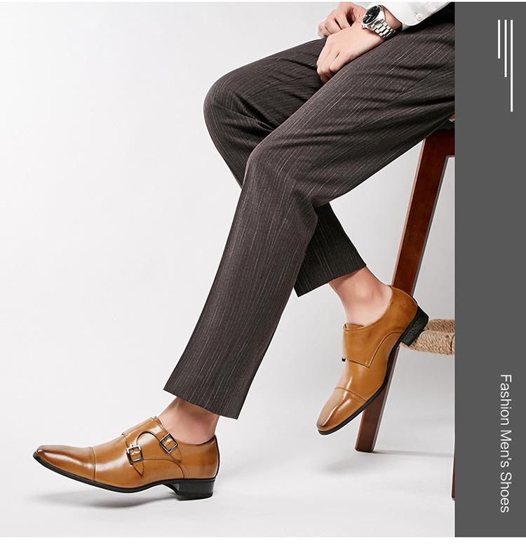 Pánské formální boty Monk Strap z pravé kůže 2024 - Japonský obchodní a svatební styl