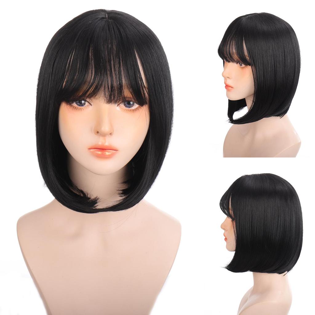 Short Bob Wig With Bangs for Women Synthetic Bob Wigs Black Pink Purple Cosplay Wigs for Party Daily Shoulder Length