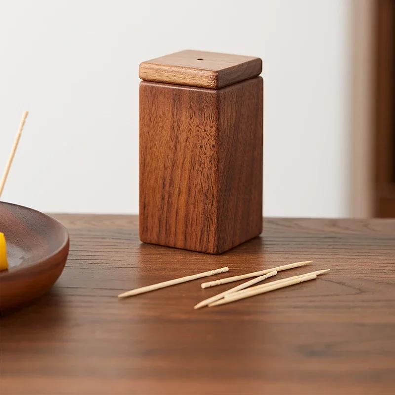 Light Luxury Walnut Wood Toothpick Box Creative Chinese Style Magnetic Suction Toothpick Tube Portable Storage Box Desktop Decor