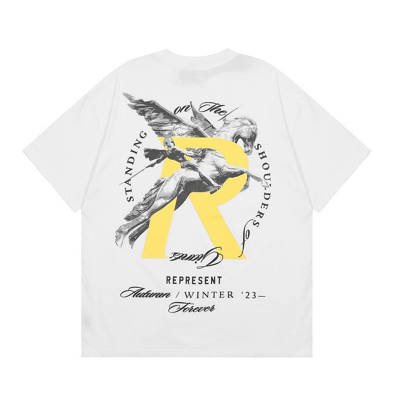 Grenzüberschreitende europäische und amerikanische Trendmarke REPRESENT Pegasus-Ritter Buchstabendruck kurzärmeliges T-Shirt Herren und Damen Amerikanisch hoch