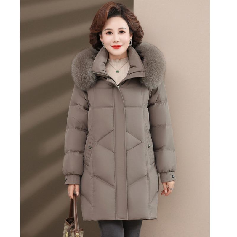 New middle-aged and old winter medium and long down jackets thickened mother women's clothing fox fur collar white duck down jacket