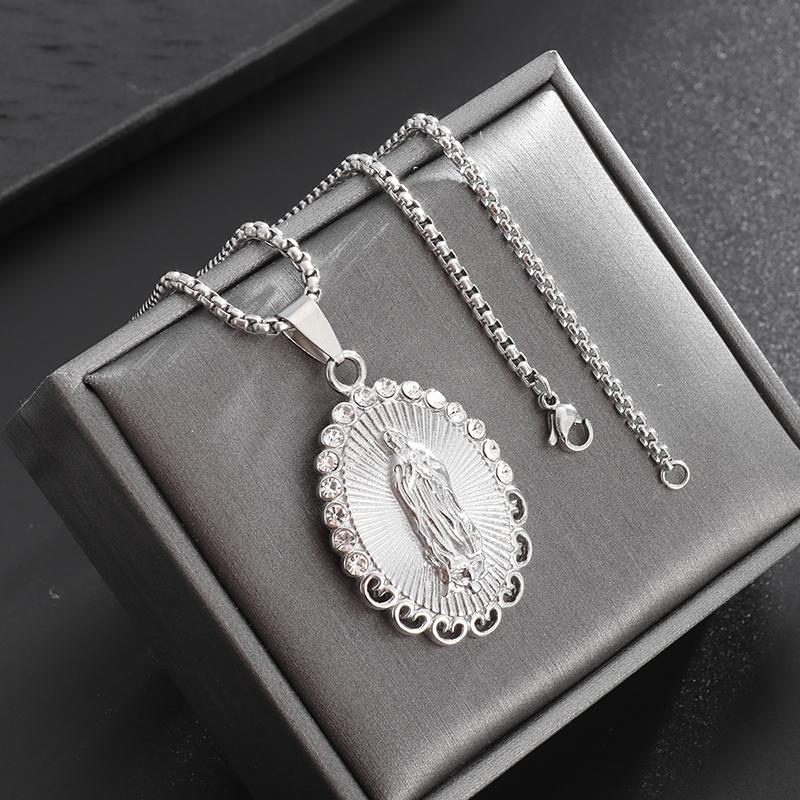 Classic Catholic Virgin Mary Square Pendant Necklace for Men Women Christian Religious Prayer Amulets Jewelry Gifts