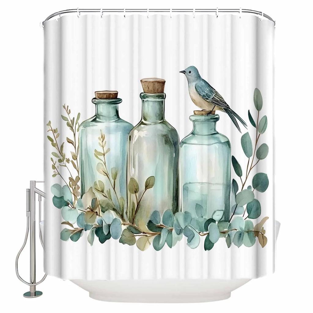 Eucalyptus Leaves Glass Bottle Shower Curtains Waterproof Bath Curtains Home Decor Modern Luxury Bathroom Curtain