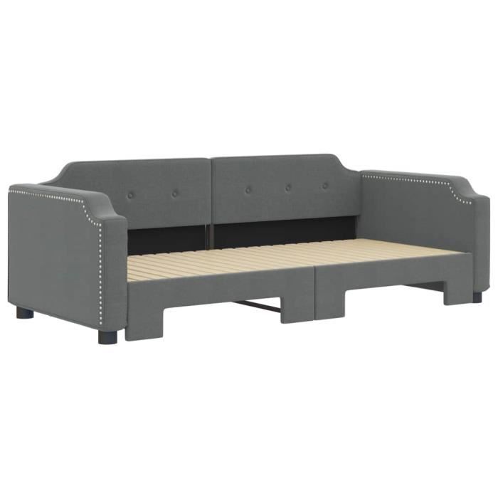 VidaXL Lit de jour avec lit gigogne gris foncé 100x200 cm tissu 3197640