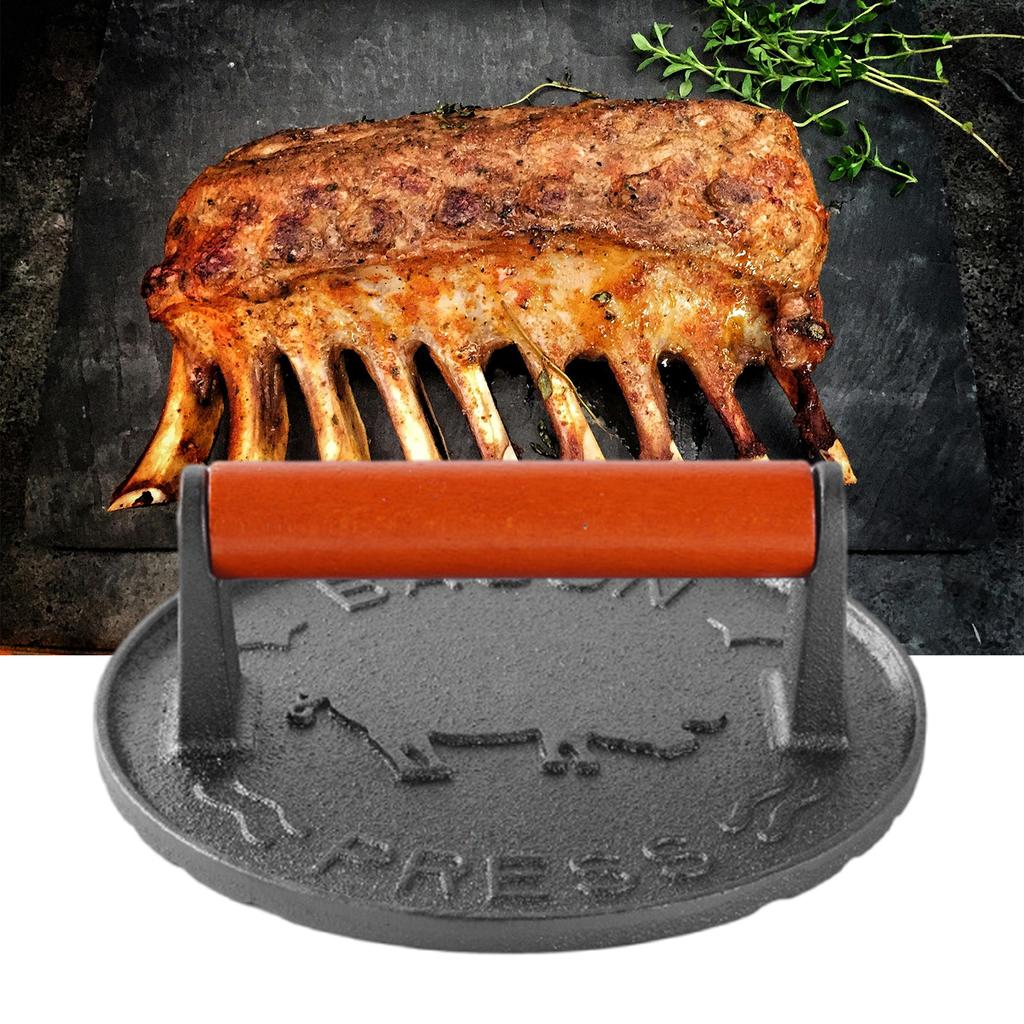 Professioneller Burger-Maker Praktische Hamburgerpresse Gusseisen-Patty-Presse mit Hitzebeständigem Holzgriff für Grillplatten