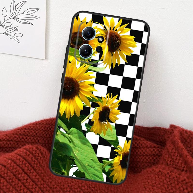 

Checkerboard Sunflower Case For Xiaomi Redmi Note 14 10 11 12 13 15 Pro Plus Cover For Redmi 15 15C 13C 12C 10C 14C Redmi 15 4G