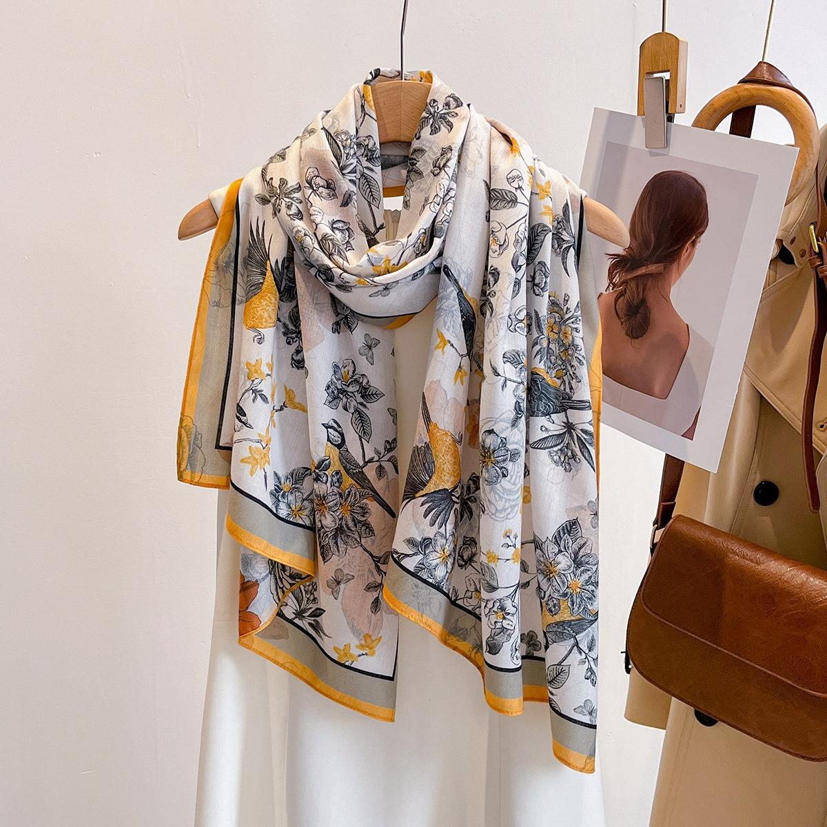 

60*170CM Beach Wraps Two-tone Color Printed Scarf For Women Breathable Large Shawl Luxury Floral Scarves Elegant Hijab