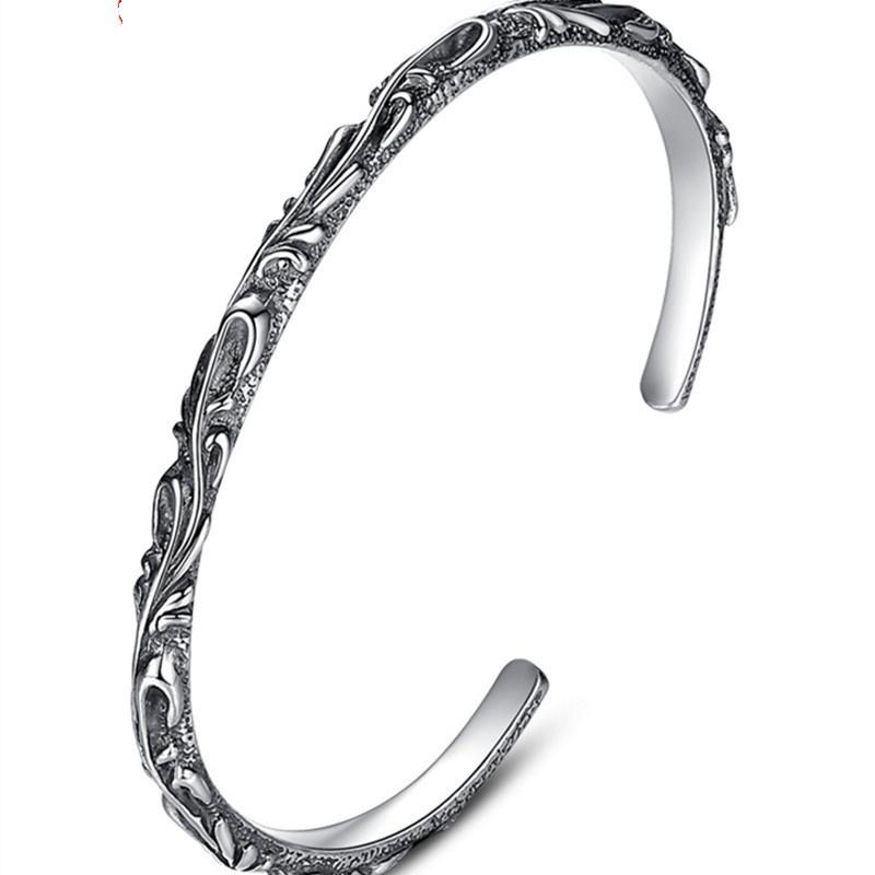 

Винтажный серебряный браслет с изображением виноградной лозы и резным цветком для мужчин и женщин, модный мужской браслет в стиле панк, намотка на запястье, аксессуары для подарка