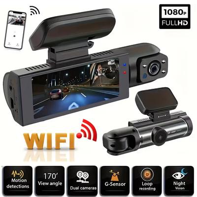 Cámara de salpicadero DVR para coche con WIFI de 1080P, cámara dual para vehículo, grabadora de vídeo, cámara de visión trasera, visión nocturna automática, caja negra, accesorios para coche