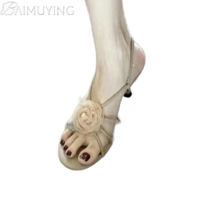 Fashion Flower Women Sandals High Heels Shoes Woman Slingback 2025 Trend Summer Elegant Loafers Dress Shallow Design Sandalias De Mujer