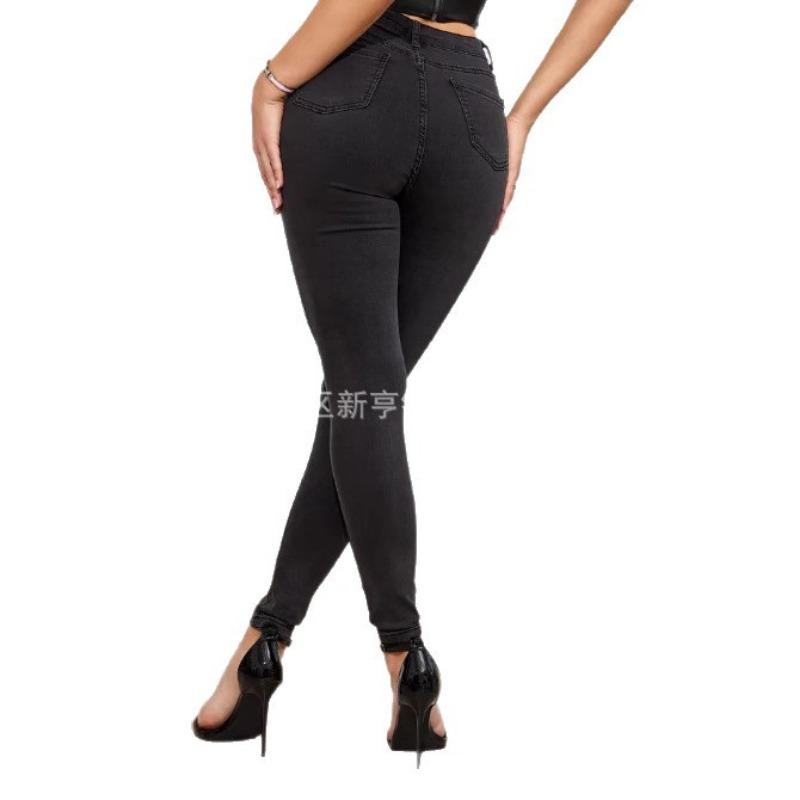 High Waist Tight Elastic Hip-wrapped Denim Pants Female Students Slim Versatile and Thin High Pants Trend