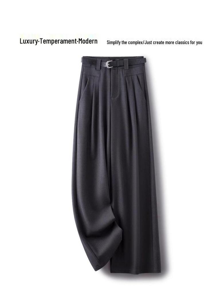 Women's Spring/Autumn Wide-Leg Drape Pants - Small Size, Straight Casual Design