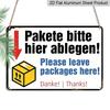 2D Flat, Single Vintage Package Drop Off Sign - Sturdy Aluminum Metal Leave Packages Here - Featuring German-Inspired Text - Suitable for Home