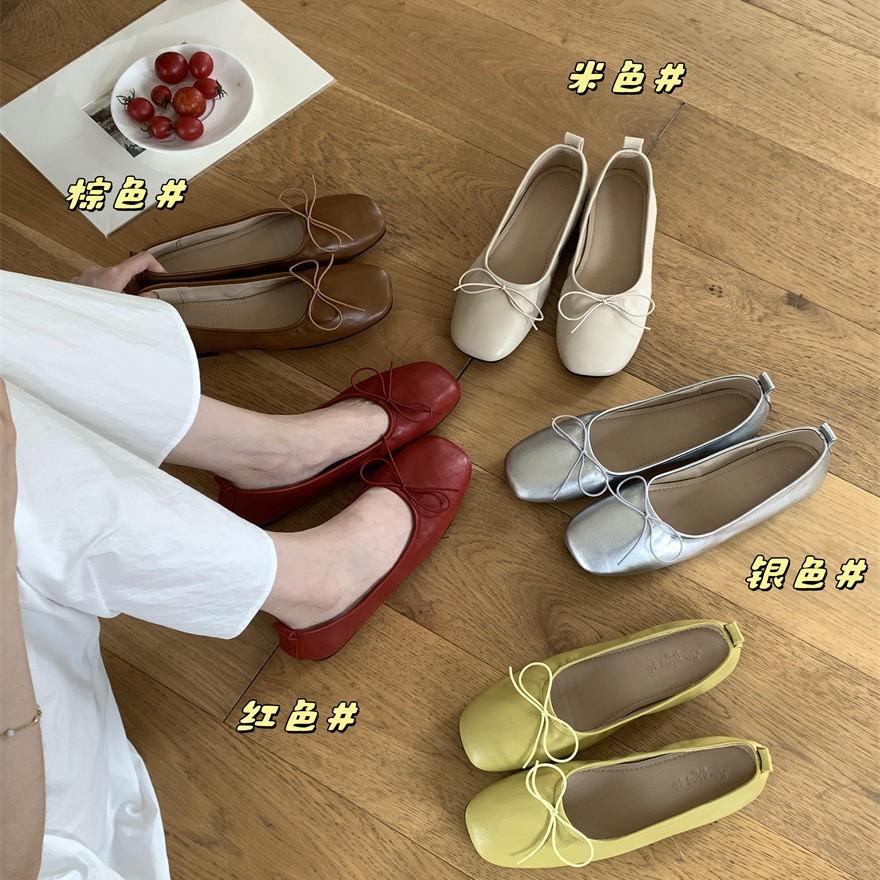2025 New Bow Round Head Shallow Mouth Mary Jane Single Shoes Women's Patent Leather Flat Bottom Commuting One Pedal Grandma Shoes