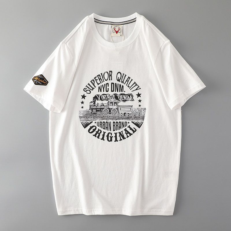 Trendy Vintage Cotton Men s Export Short Sleeve T-shirt Tooth White L