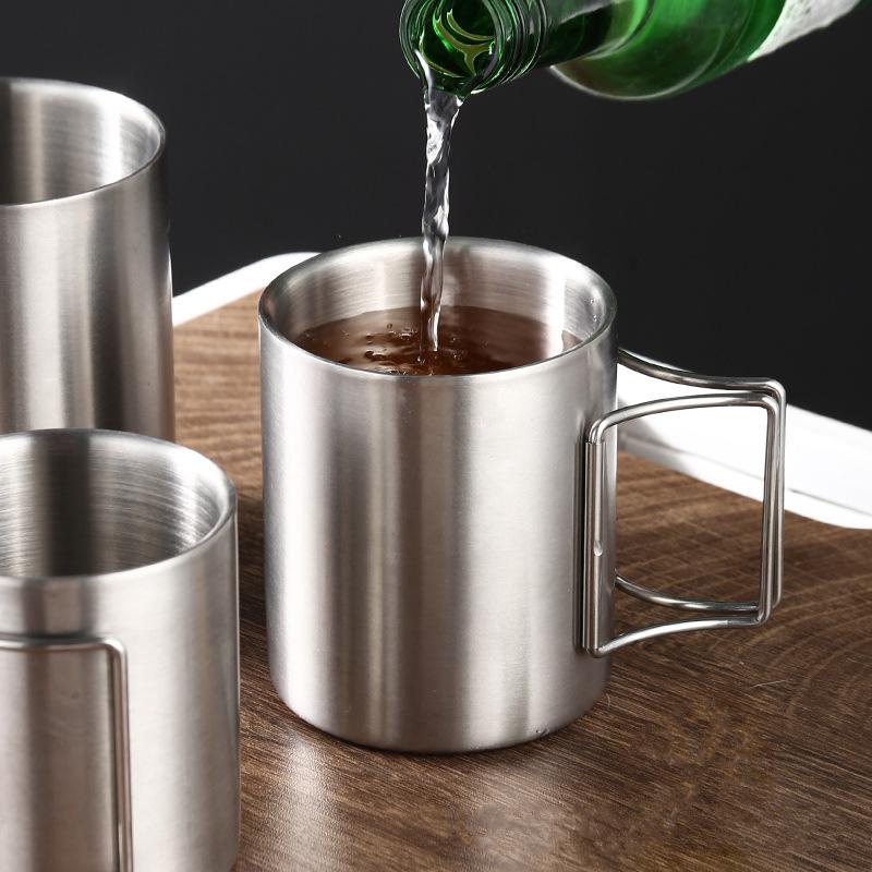 Kubek do kawy 200/300/400ml Stal nierdzewna Naczynia do napojów Podwójna ścianka Izolowany kubek Kubek podróżny Kubki do kawy do domu i biura z uchwytem